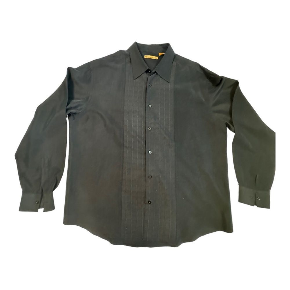 The Havanera Co. Men's Long Sleeve Modal Button-Up Shirt Size XXL Black Textured